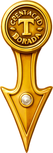 Crea un asset visual para un lujoso marcador o indicador de premio para la rueda de recompensas de 'La Tentación Dorada'.

Objetivo: Un elemento claro y elegante que indique visualmente el premio ganador en la rueda.

Diseño:

Forma: Puede ser una flecha estilizada, un pequeño colgante o un puntero refinado con un elemento decorativo.

Material/Color: Debe tener un aspecto premium, utilizando oro pulido o plata como color principal.

Detalles:

Si es una flecha, debe ser elegante y bien definida, quizás con una pequeña joya o un detalle grabado cerca de la punta.

Si es un colgante, podría ser una versión estilizada del logo del casino o una forma geométrica con un acabado lujoso.

Asegúrate de que tenga una dirección clara de 'apuntado'.

Elemento de Posicionamiento: Debe tener un punto o borde claro que se alinee con precisión con las divisiones entre las secciones de premios en la rueda.

Iluminación/Efectos (si Upit lo permite): Un brillo sutil o destellos para llamar la atención s.
In-Game asset.  2d.  High contrast.  No shadows