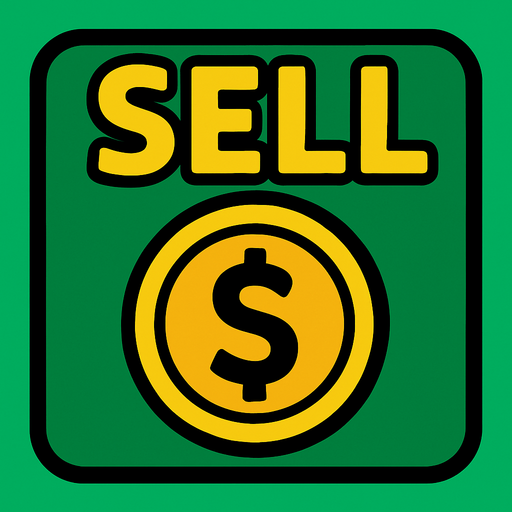 Sell icon with a money symbol.
In-Game asset.  2d.  High contrast.  No shadows