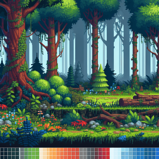 Forest.
Single Game Texture.  In-Game asset.  2d.  Blank background.  High contrast.  No shadows. Pixel