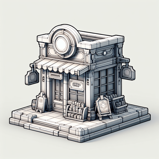 Make it look like a shop.
Single Game Texture.  In-Game asset.  2d.  Blank background.  High contrast.  No shadows