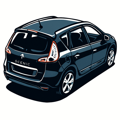 renault scenic 3 arka çapraz kuşbakışı arka plan kaldırma çiz.
In-Game asset.  2d.  High contrast.  No shadows