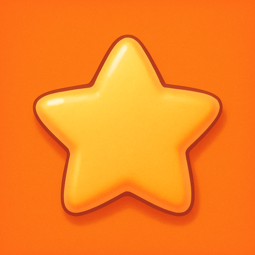A rating star. Cute soft graphics. soft ambient light. semi-matte to satin surfaces. naturalistic with slight saturation boost colors. 
In-Game asset.  2d.  High contrast.  No shadows. top down..
In-Game asset.  2d.  High contrast.  No shadows