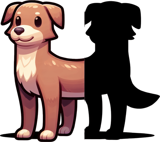Dog.
Single Game Texture. In-Game asset. 2d. Blank background. High contrast. No shadows.