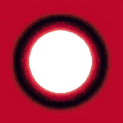 pixelart white unfilled circle.
red background, high contrast, shadowless.