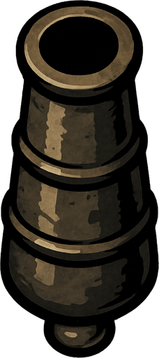 Cannon without wheels or  base, just the cannon.
In-Game asset.  2d.  High contrast.  No shadows. Topdown