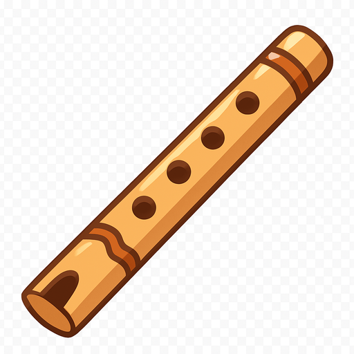 A cute 2D illustration of a wooden flute (Indian Bansuri) with finger holes and slight ornamentation. Light brown color, rounded edges, and cartoon-friendly design. Transparent rounded background PNG, perfect for educational or sound quiz games..
In-Game asset.  2d.  High contrast.  No shadows