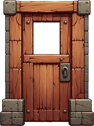 create a door with window.
Single Game Texture.  In-Game asset.  2d.  Blank background.  High contrast.  No shadows
