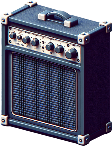 Electric guitar Amplifier.
Single Game Texture.  In-Game asset.  2d.  Blank background.  High contrast.  No shadows