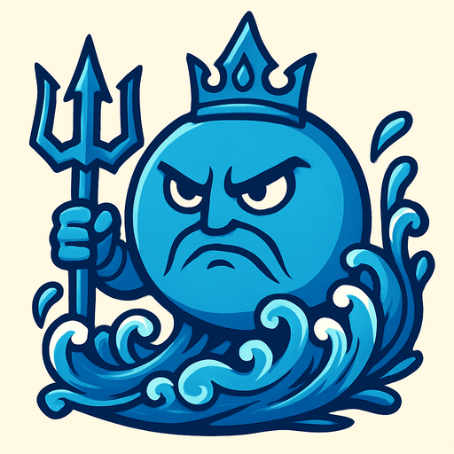 make a blue circle who is also a water god.
In-Game asset.  2d.  High contrast.  No shadows