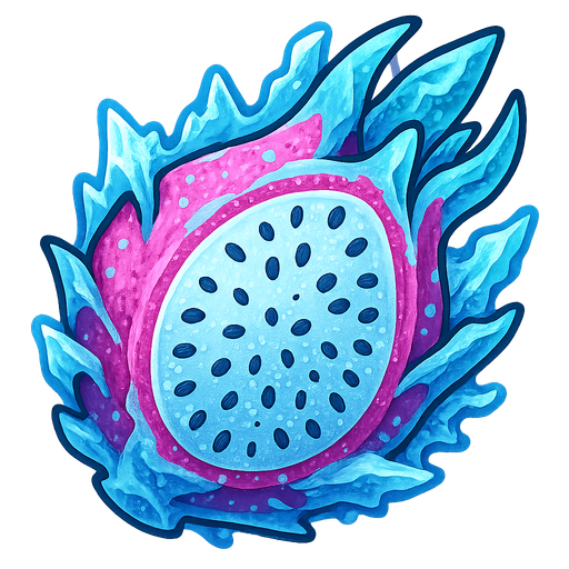 Frozen dragon fruit.
Single Game Texture.  In-Game asset.  2d.  Blank background.  High contrast.  No shadows