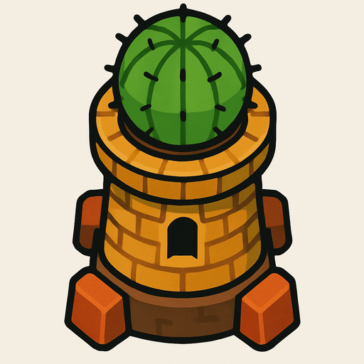 torre con captus desde arriba.
In-Game asset.  2d.  High contrast.  No shadows