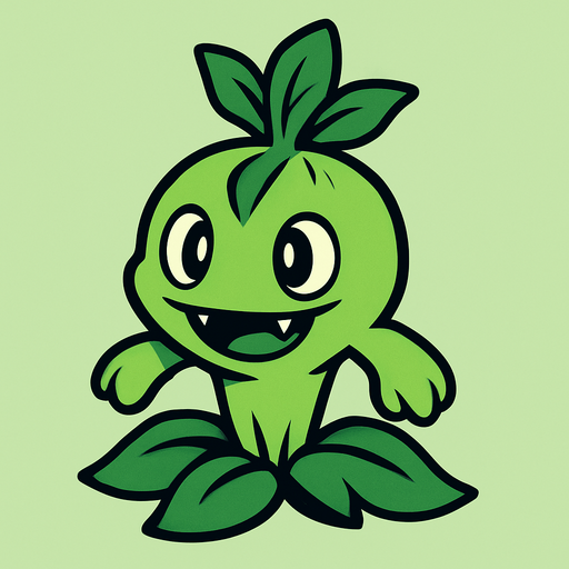 Um monstrinho do tipo grama inspirado em Pokémon e Digimon e planta vs zombie.
In-Game asset.  2d.  High contrast.  No shadows