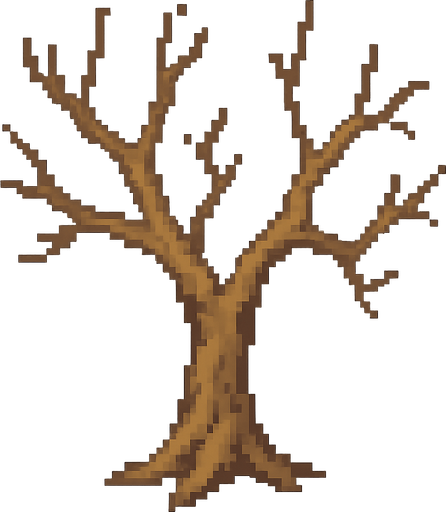 2d pixel dried tree. No background. Transparent background. Blank background. No shadows. 2d. In-Game asset. flat