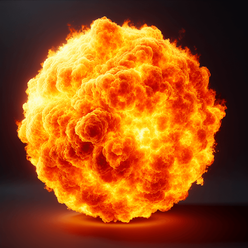 ball fire after explotion.
Single Game Texture.  In-Game asset.  2d.  Blank background.  High contrast.  No shadows