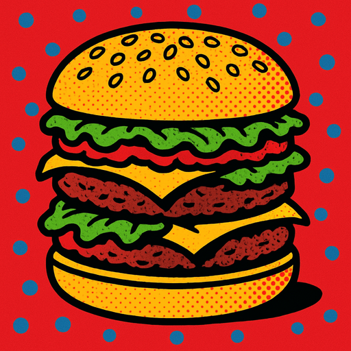 90s comic book style fast food bigmac burger.
In-Game asset.  2d.  High contrast.  No shadows