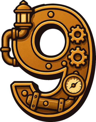 numero 9 en estilo steampunk.
In-Game asset.  2d.  High contrast.  No shadows