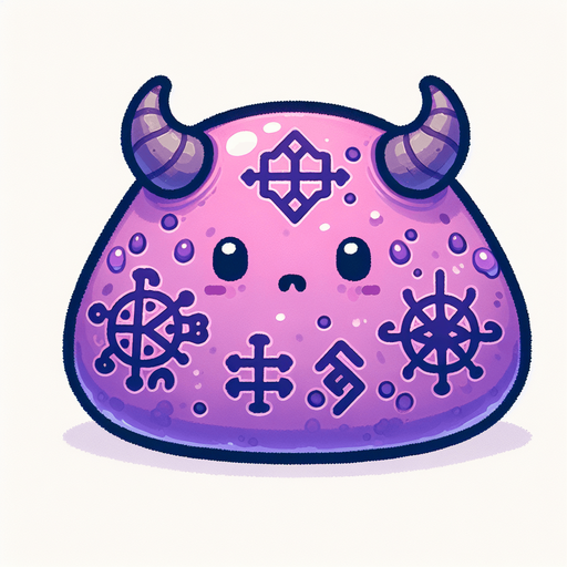 Un slime morado con runas magicas RPG. Estilo suave y simple.
Single Game Texture.  In-Game asset.  2d.  Blank background.  High contrast.  No shadows