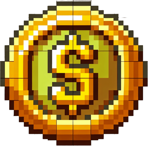 pixel gold coin.
Single Game Texture.  In-Game asset.  2d.  Blank background.  High contrast.  No shadows. coins