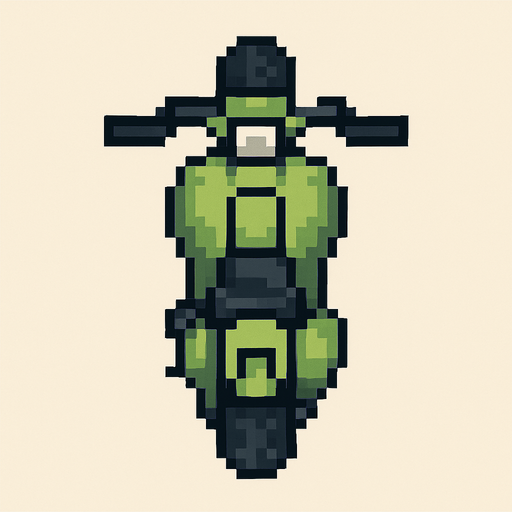 Draw 2d pixel motorciycle top view light green..
In-Game asset.  2d.  High contrast.  No shadows