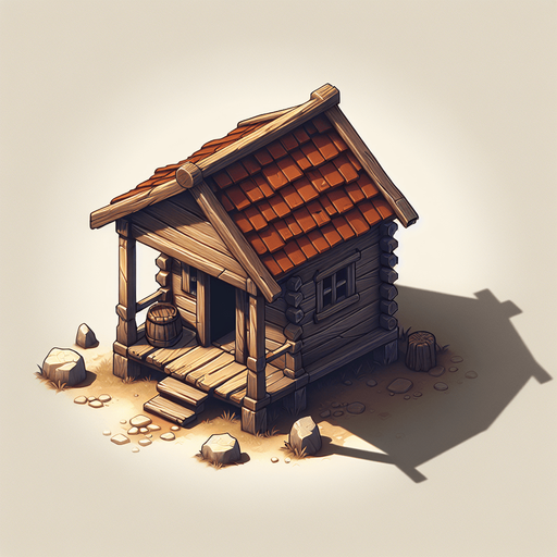 Kulübe.
Single Game Texture.  In-Game asset.  2d.  Blank background.  High contrast.  No shadows