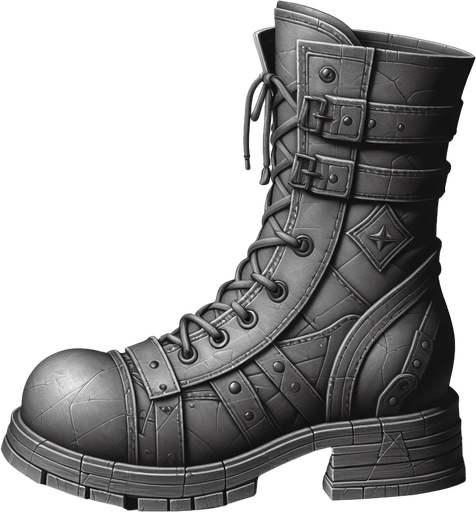 Warcraft 3 art of a boot. Side-view..
Single Game Texture. In-Game asset. 2d. Blank background. High contrast. No shadows.