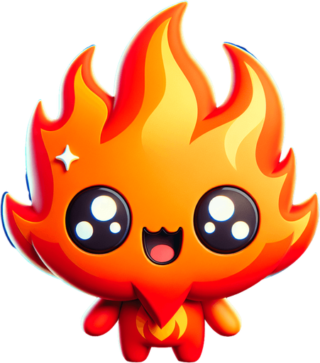 fire cute cartoon 2d.
Single Game Texture.  In-Game asset.  2d.  Blank background.  High contrast.  No shadows