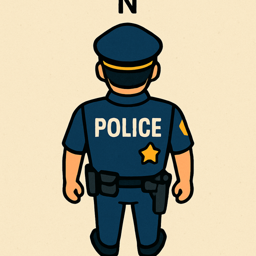 kuş bakışı polis ama kuzeye doğru baksın.
In-Game asset.  2d.  High contrast.  No shadows
