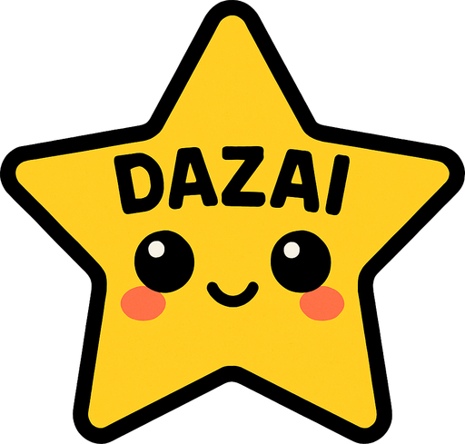 una estrella hermosa con cara kawai que en su frente diga Dazai.
In-Game asset.  2d.  High contrast.  No shadows