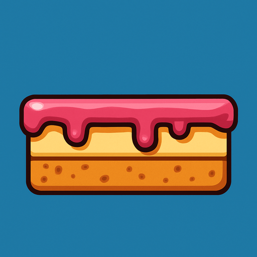 lateral view of a flat cake in rectangular platform shape for a platformer game.
In-Game asset.  2d.  High contrast.  No shadows