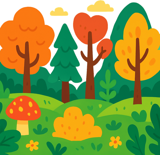 fond d'écran forêt mignonne.
In-Game asset.  2d.  High contrast.  No shadows