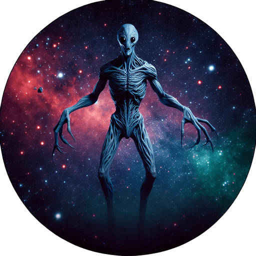 create a scary space monster.
Single Game Texture. In-Game asset. 2d. Blank background. High contrast. No shadows.