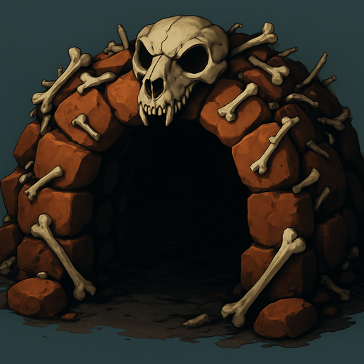 bu zindan girişini bir tık daha korkutucu göster mesela etrafındaki taşlarında üstünde kemikler en üst ortadaki taşında kemikten bir hayvvan başı gibi