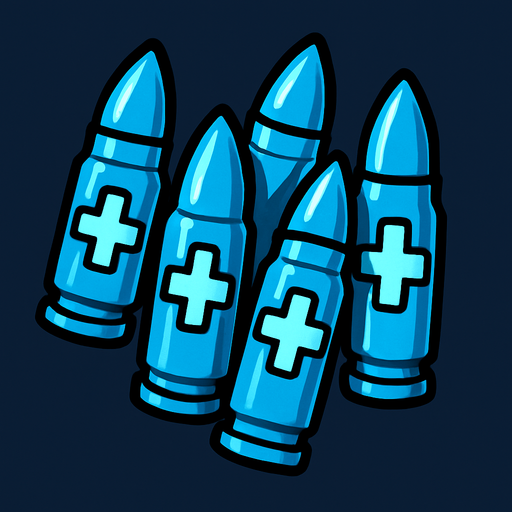 Birden fazla mermi, üzerinde + işareti olsun ve mavi olsun
In-Game asset.  2d.  High contrast.  No shadows