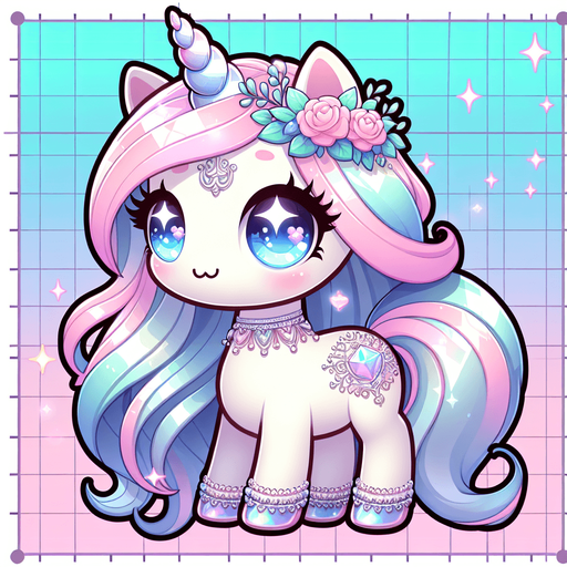 Fantasy kawaii beautiful unicorn.
Single Game Texture. In-Game asset. 2d. Blank background. High contrast. No shadows.