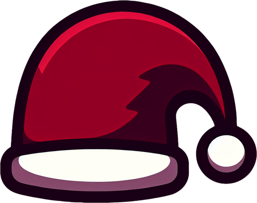 a simple dark red cartoon christmas hat
Single Game Texture. In-Game asset. 2d. Blank background. High contrast. No shadows. No text.