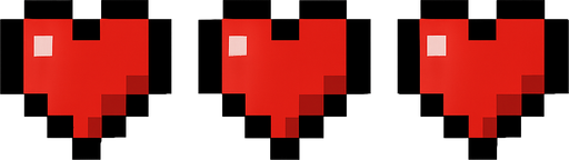 3 minecraft heart.
In-Game asset.  2d.  High contrast.  No shadows