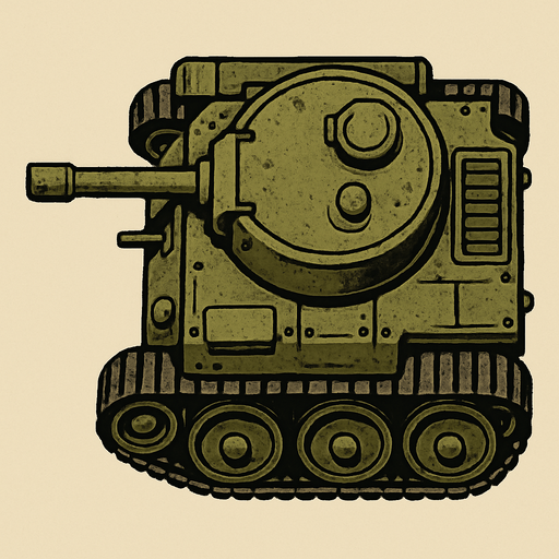 military, old, tank, top view.
In-Game asset.  2d.  High contrast.  No shadows