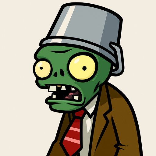 PLANT VS ZOMBİ DEKİ KAFASINDA TENEKE OLAN ZOMBİ.
In-Game asset.  2d.  High contrast.  No shadows