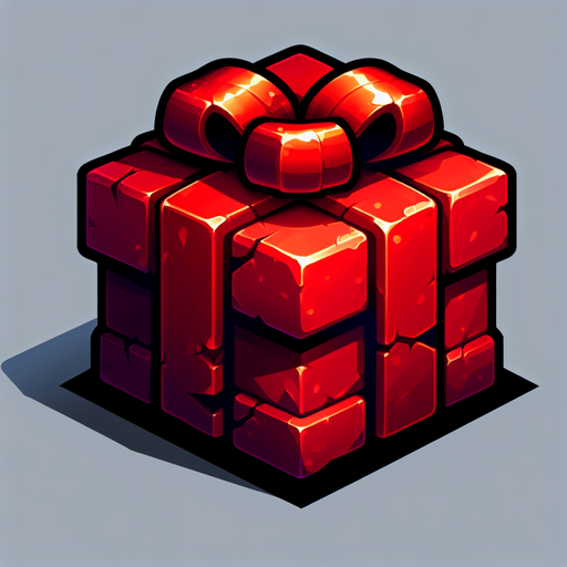 Red gift Single Game Texture. In-Game asset. 2d. Blank background. High contrast. No shadows.