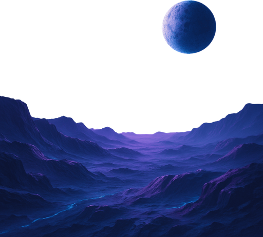 a futuristic space landscape. only one small planet visible in the sky.
No flying objects