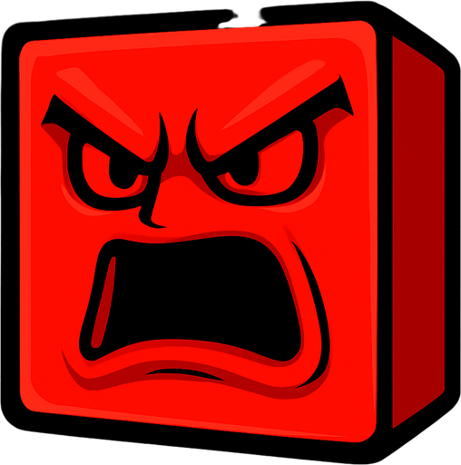 The cube of this game should look like it is getting angry, its color should be red, it should not have hands or feet, and it should have a 3D face shape..
In-Game asset.  2d.  High contrast.  No shadows