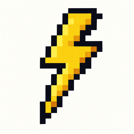 Una particular de rayo pixeleada.
In-Game asset.  2d.  High contrast.  No shadows