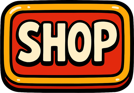 надпись shop как красивая кнопка
In-Game asset.  2d.  High contrast.  No shadows. comix
