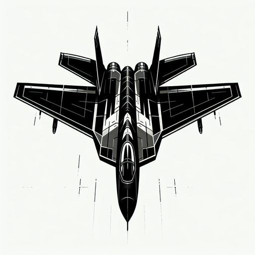 Straight black fighter jet.
Single Game Texture. In-Game asset. 2d. Blank background. High contrast. No shadows.