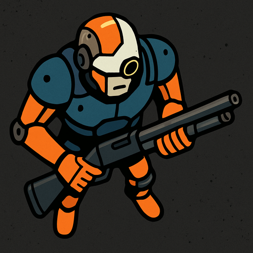 Un cibor visto desde arriba con una escopeta en las manos.
In-Game asset.  2d.  High contrast.  No shadows