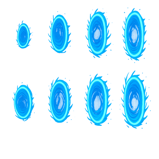 spritesheet of lateral view of a blue oval transdimensional portal.