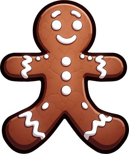 A gingerbread man. Single Game Texture. In-Game asset. 2d. Blank background. High contrast. No shadows.