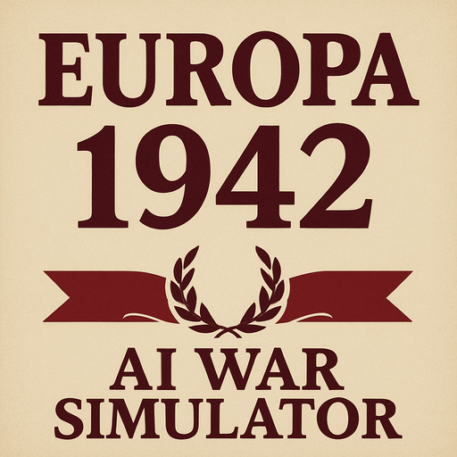 una imagen con un titulo (EUROPA 1942:AI WAR SIMULATOR) CON EL ESTILO DE VICTORIA 2.
In-Game asset.  2d.  High contrast.  No shadows
