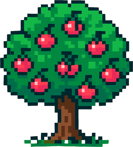 Cherry tree 8 bit.
In-Game asset.  2d.  High contrast.  No shadows