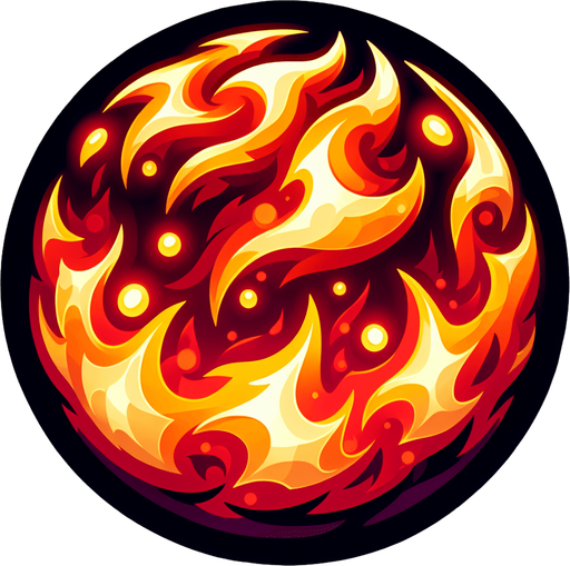 ball of fire sprite art
Single Game Texture. In-Game asset. 2d. Blank background. High contrast. No shadows.